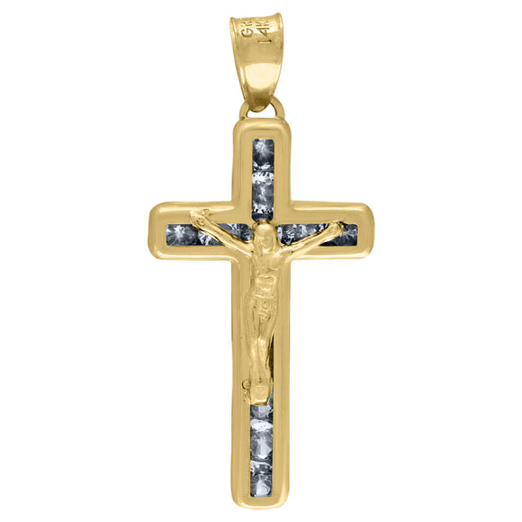 14kt Yellow Gold Unisex CZ Crucifix Cross Religious Charm Pendant