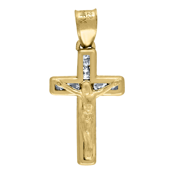 14kt Yellow Gold Unisex CZ Crucifix Cross Religious Charm Pendant