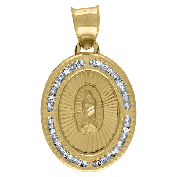 14kt Yellow Gold Unisex CZ Textured Lady Of Guadalupe Religious Oval Charm Pendant