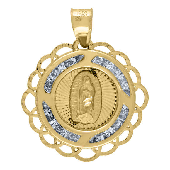 14kt Yellow Gold Unisex CZ Textured Lady Of Guadalupe Religious Charm Pendant