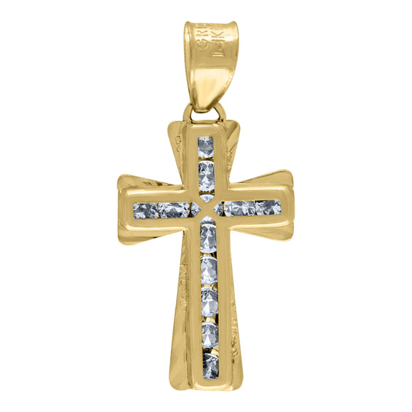 14kt Yellow Gold Unisex CZ Diamond-cut Cross Religious Charm Pendant
