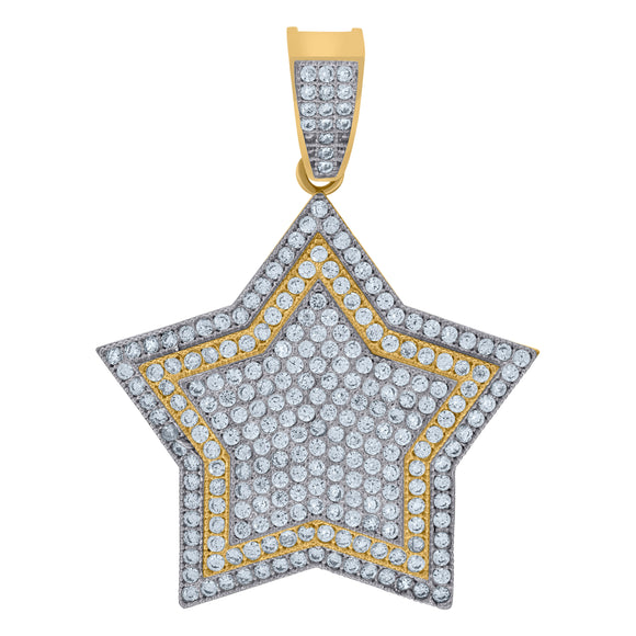 10kt Two-tone Gold Mens Cubic-zirconia 5 Corner Star Religious Charm Pendant
