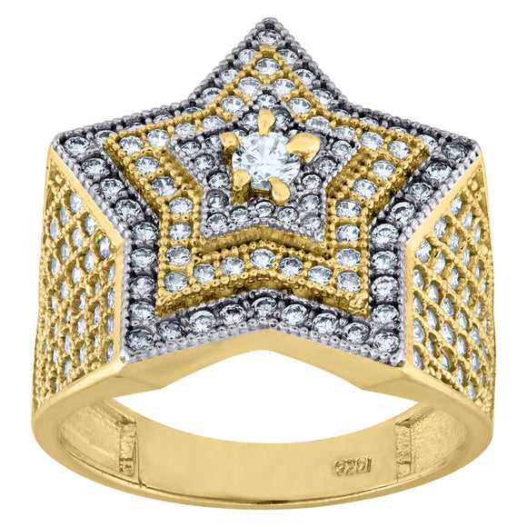 10kt Two-tone Gold CZ Mens Star Shape Pinky Ring Band