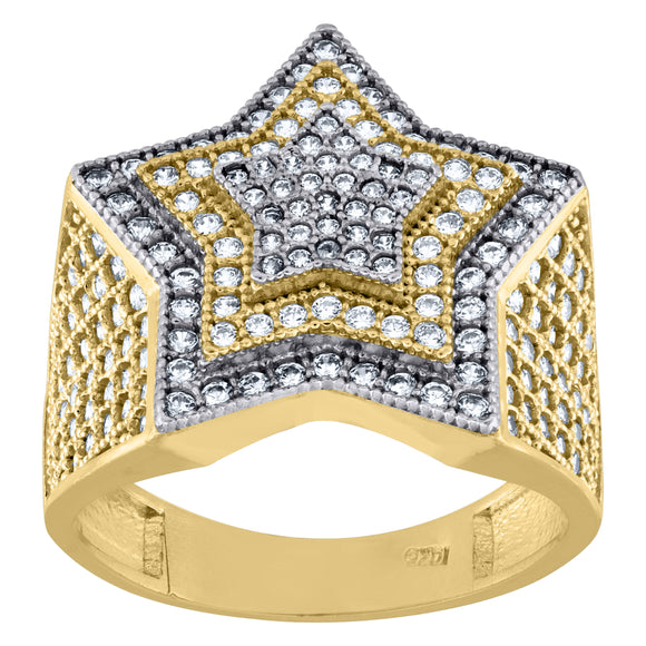 10kt Two-tone Gold CZ Mens Star Shape Pinky Ring Band