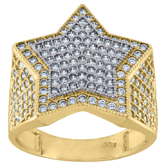 10kt Two-tone Gold CZ Mens Star Shape Pinky Ring Band