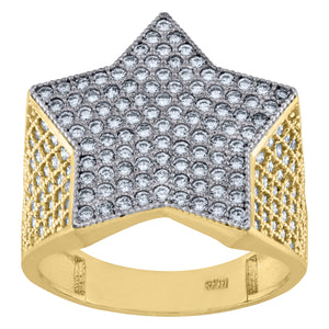 10kt Two-tone Gold CZ Mens Star Shape Pinky Ring Band