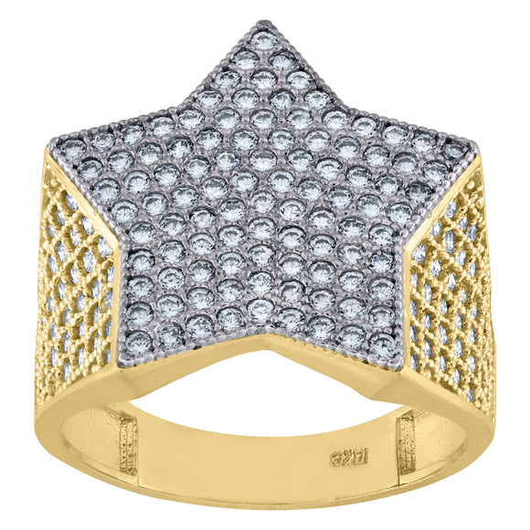 10kt Two-tone Gold CZ Mens Star Shape Pinky Ring Band