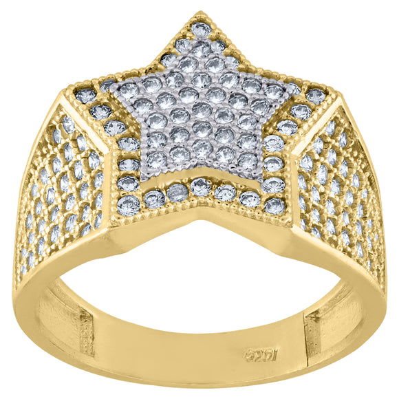 10kt Two-tone Gold CZ Mens Star Shape Pinky Ring Band
