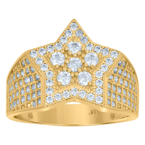 10kt Two-tone Gold CZ Mens Star Shape Pinky Ring Band