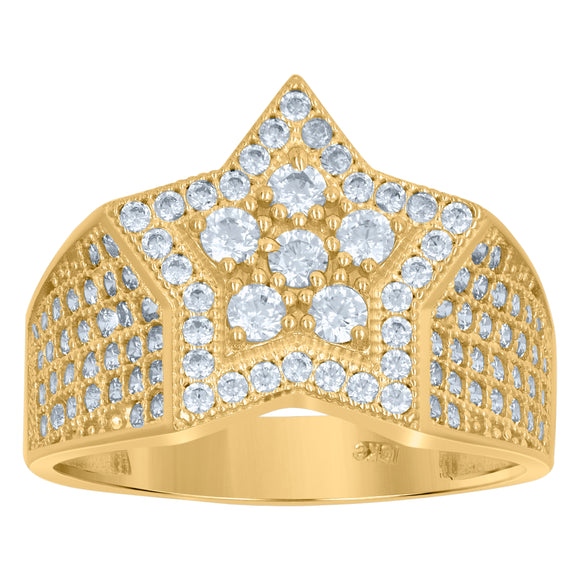 10kt Two-tone Gold CZ Mens Star Shape Pinky Ring Band