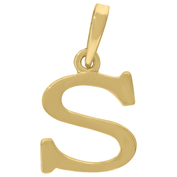925 Sterling Silver Yellow-tone Unisex Plain Initial Alphabet S Charm Pendant