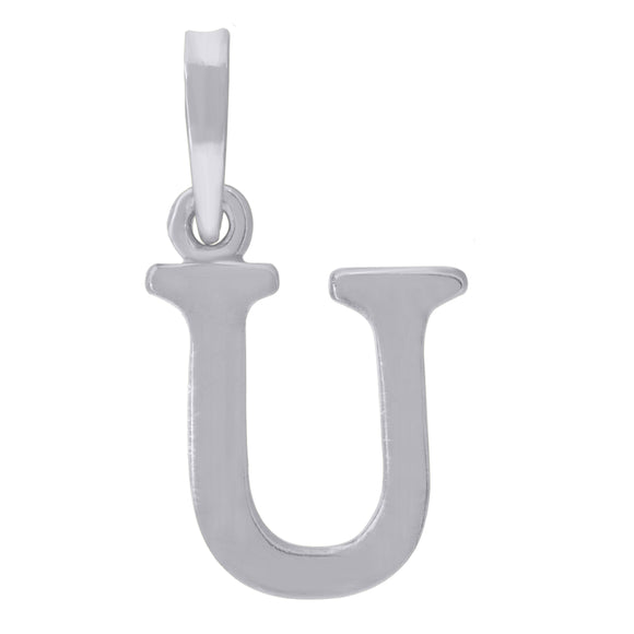 925 Sterling Silver Unisex Plain Initial Alphabet U Charm Pendant