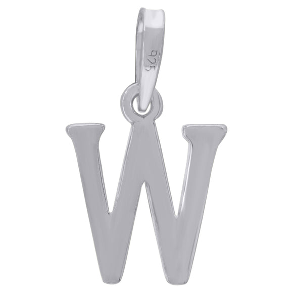 925 Sterling Silver Unisex Plain Initial Alphabet W Charm Pendant