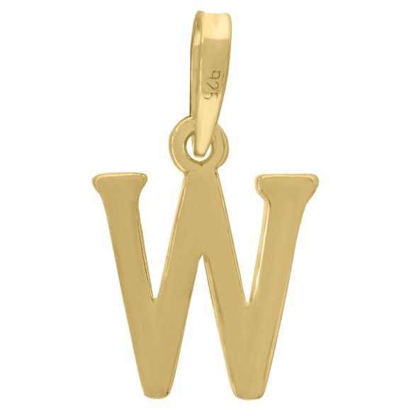 925 Sterling Silver Yellow-tone Unisex Plain Initial Alphabet W Charm Pendant