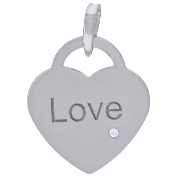 925 Sterling Silver Womens Cubic-Zirconia Love Heart Disc Charm Pendant
