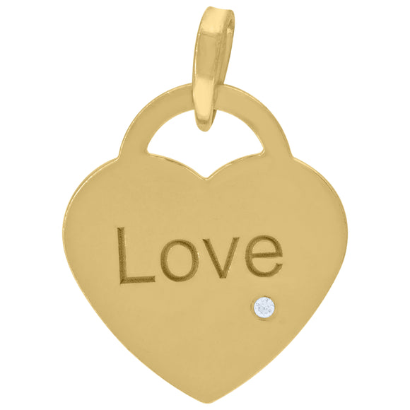 925 Sterling Silver Yellow-Tone Womens Cubic-Zirconia Love Heart Disc Charm Pendant