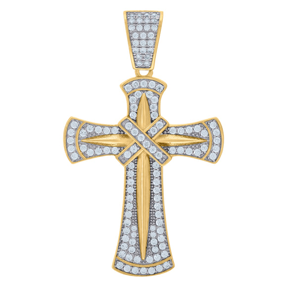925 Sterling Silver Yellow-tone Unisex CZ Cross Religious Charm Pendant