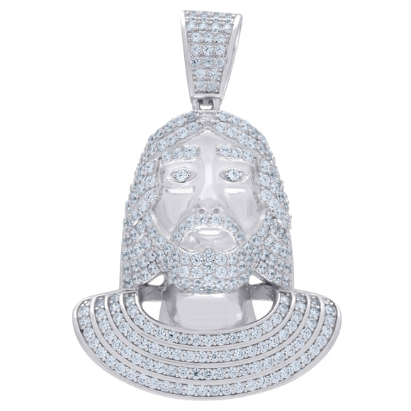 925 Sterling Silver Mens Cubic Zirconia Jesus Religious Charm Pendant