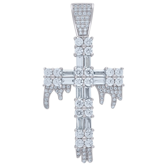 925 Sterling Silver Unisex CZ Dripping Cross Religious Charm Pendant