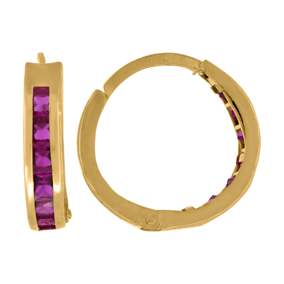 10kt Yellow Gold Womens Pink Princess-cut Cubic Zirconia Huggie Hoop Earrings