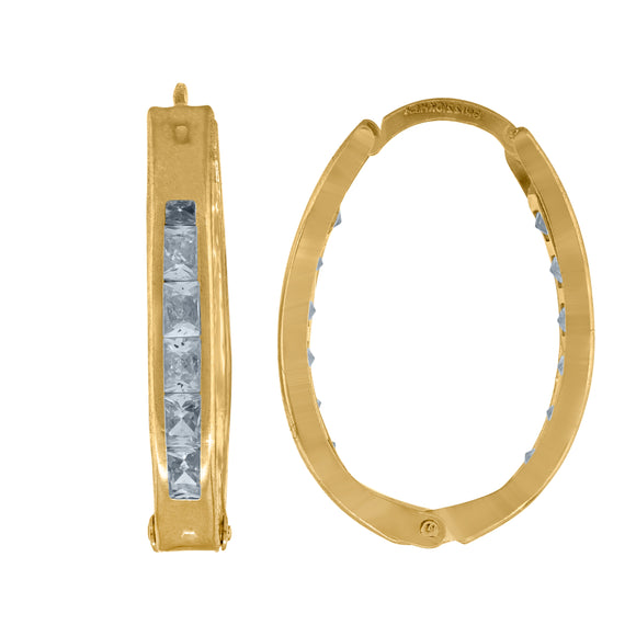 10kt Yellow Gold Womens Princess-cut Cubic Zirconia Oval Huggie Hoop Earrings