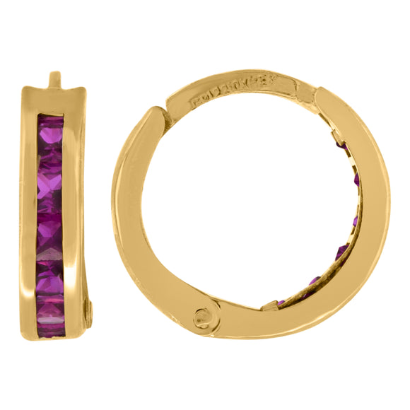 10kt Yellow Gold Womens Pink Princess-cut Cubic Zirconia Huggie Hoop Earrings