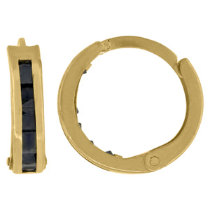 10kt Yellow Gold Womens Black Princess-cut Cubic Zirconia Huggie Hoop Earrings