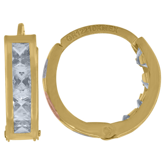 10kt Tri-color Gold Womens Princess-cut Cubic Zirconia Huggie Hoop Earrings