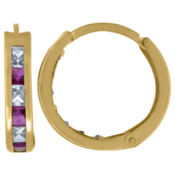 10kt Yellow Gold Womens Pink Princess-cut Cubic Zirconia Huggie Hoop Earrings