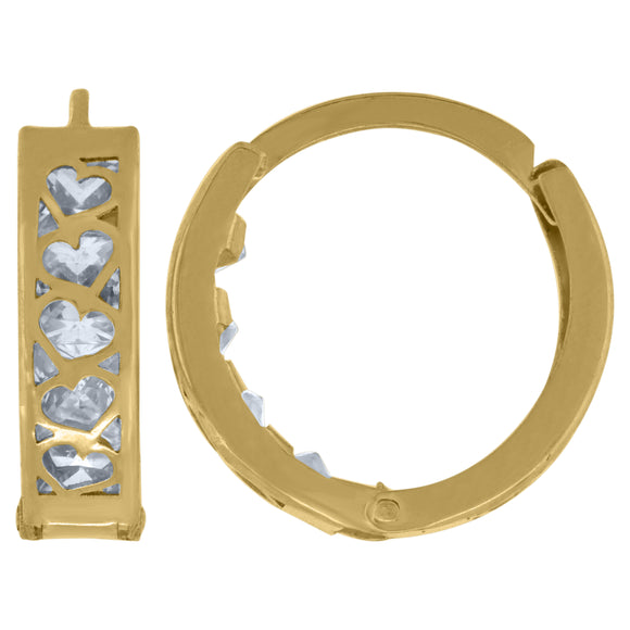 10kt Yellow Gold Womens Princess-cut Cubic Zirconia Heart Huggie Hoop Earrings