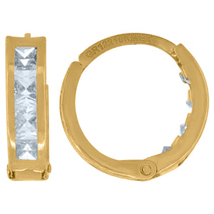 10kt Yellow Gold Womens Princess-cut Cubic Zirconia Huggie Hoop Earrings