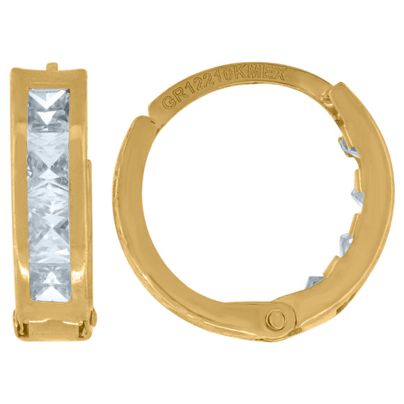 10kt Yellow Gold Womens Princess-cut Cubic Zirconia Huggie Hoop Earrings