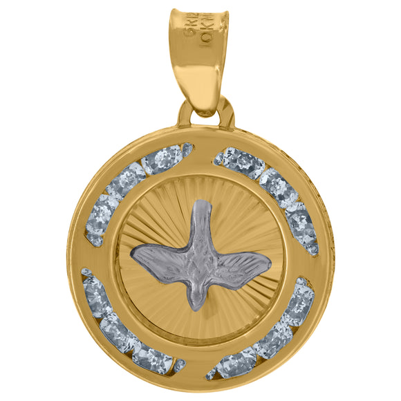 10kt Yellow Gold Unisex Cubic-zirconia Textured Dove Bird Peace Symbol Charm Pendant