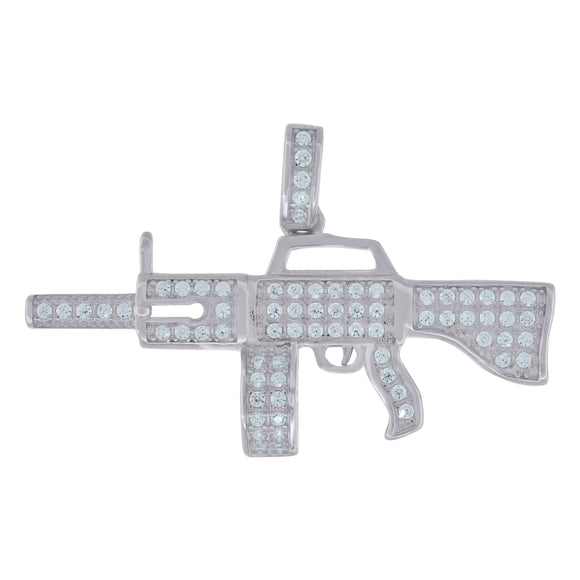 925 Sterling Silver Mens Cubic Zirconia Gambling Gun Charm Pendant