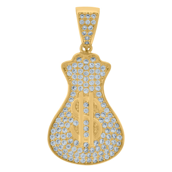 925 Sterling Silver Yellow-tone Mens Cubic Zirconia Gambling Money Bag Charm Pendant