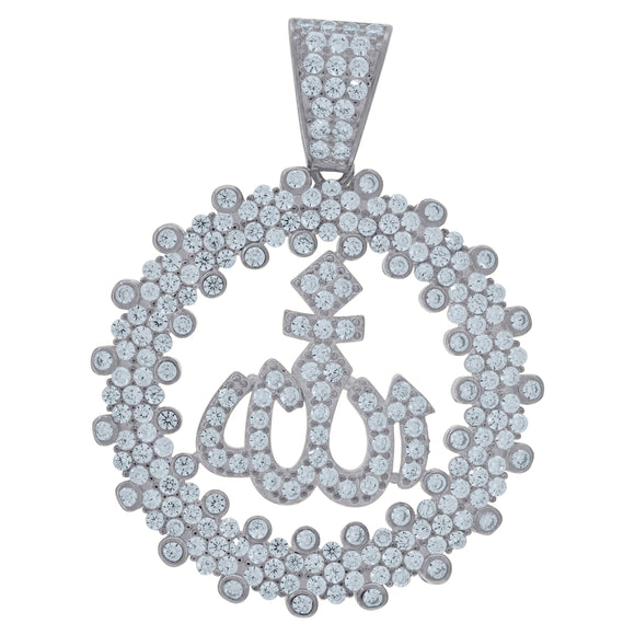 925 Sterling Silver Unisex Cubic Zirconia Religious Allah Charm Pendant