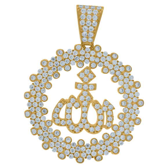 925 Sterling Silver Yellow-tone Unisex Cubic Zirconia Religious Allah Charm Pendant