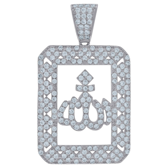 925 Sterling Silver Unisex Cubic Zirconia Religious Allah Charm Pendant