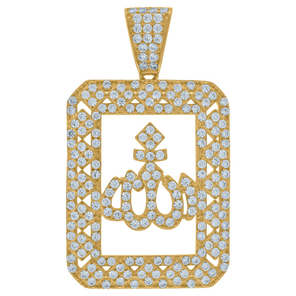 925 Sterling Silver Yellow-tone Unisex Cubic Zirconia Religious Allah Charm Pendant
