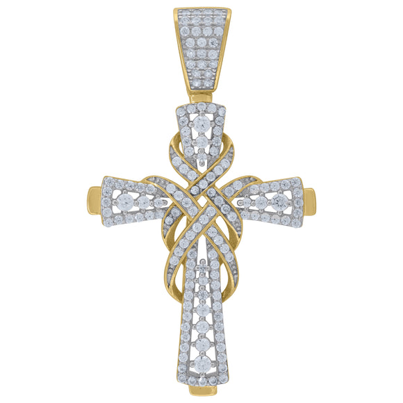 925 Sterling Silver Yellow-tone Unisex CZ Cross Religious Charm Pendant