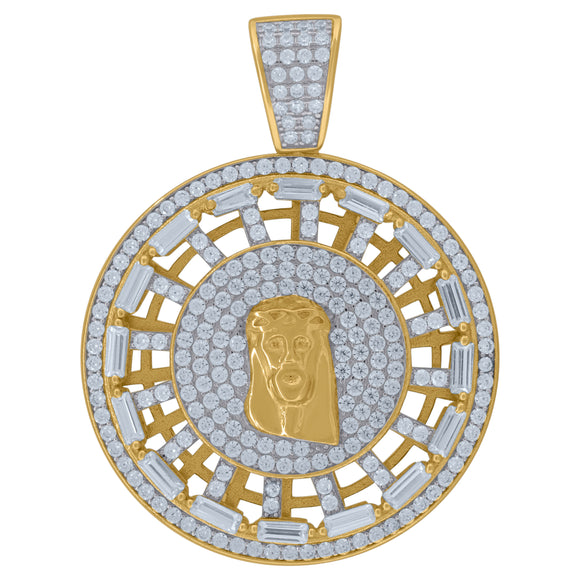 925 Sterling Silver Yellow-tone Mens CZ Jesus Religious Charm Pendant
