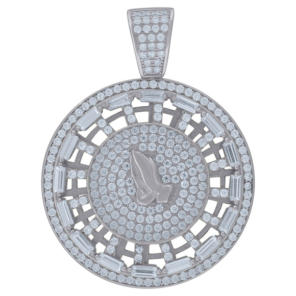 925 Sterling Silver Mens Cubic Zirconia Religious Praying Hands Charm Pendant