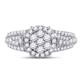 10kt White Gold Womens Round Diamond Flower Cluster Ring 1-1/4 Cttw