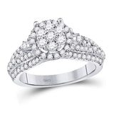 10kt White Gold Womens Round Diamond Flower Cluster Ring 1-1/4 Cttw
