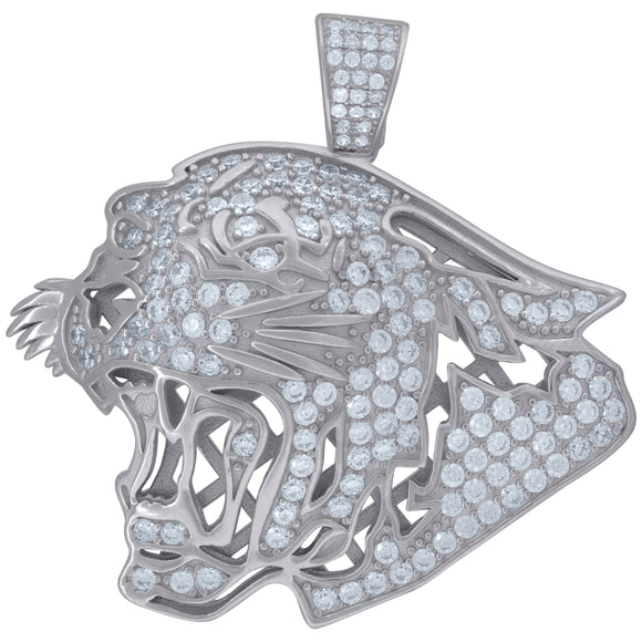 925 Sterling Silver Mens Cubic Zirconia Animal Panther Charm Pendant