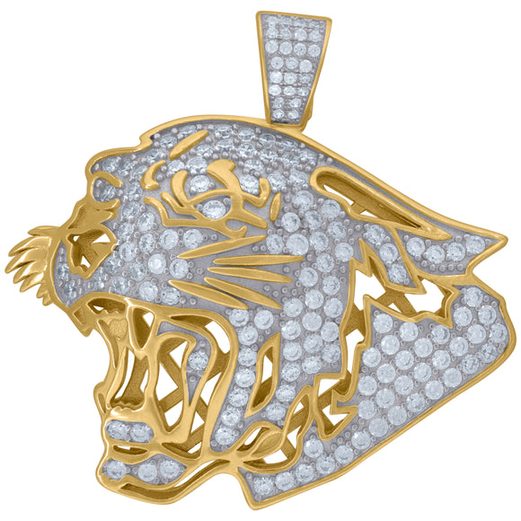 925 Sterling Silver Yellow-tone Mens Cubic Zirconia Animal Panther Charm Pendant