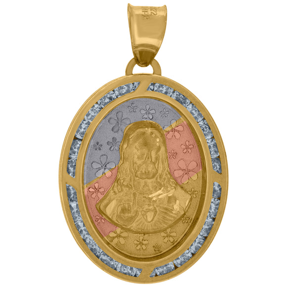 10kt Tri-color Gold Unisex Cubic Zirconia Diamond-cut Jesus Face Religious Charm Pendant