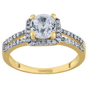 14kt Two-tone Gold Womens Cubic Zirconia Halo Engagement Ring