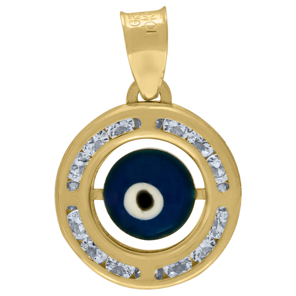 14kt Yellow Gold Unisex Evil Eye With Blue Enamel Charm Goodluck Pendant