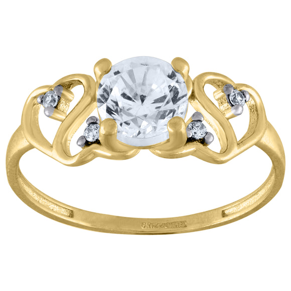 14kt Two-tone Gold Womens Cubic Zirconia Polished Finish Heart Engagement Ring
